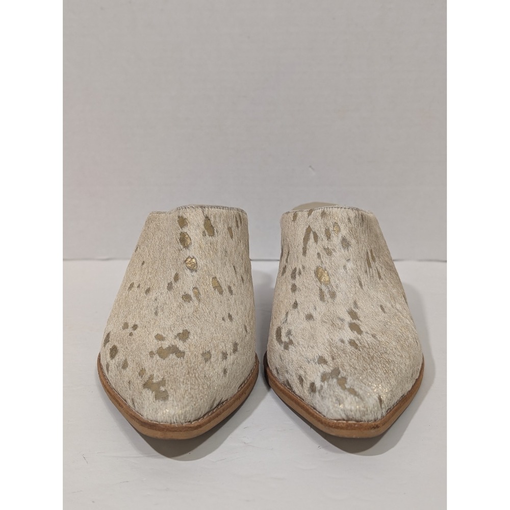 Diego Di Lucca Mules Womens 8 Cream Excellent Gold Calf Hair Pointed Toe Slip On